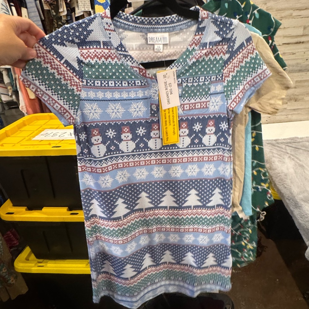 LuLaRoe Kids Snowman Nightgown - Blue, Green, Red